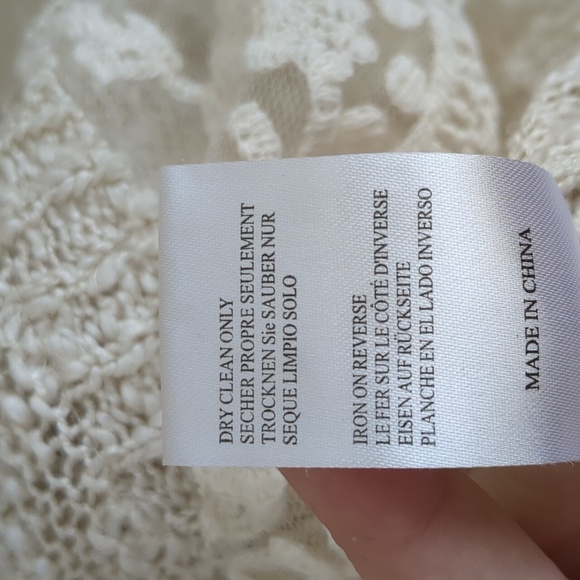 QED London M/L Lace Bottom M/L Cream Ivory Open Knit Sweater Top - Picture 10 of 15